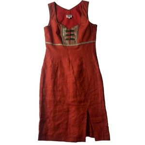 Country Line 34 M/L Women’s Embellished Linen Sheath Dress Red BulgarianART*snag